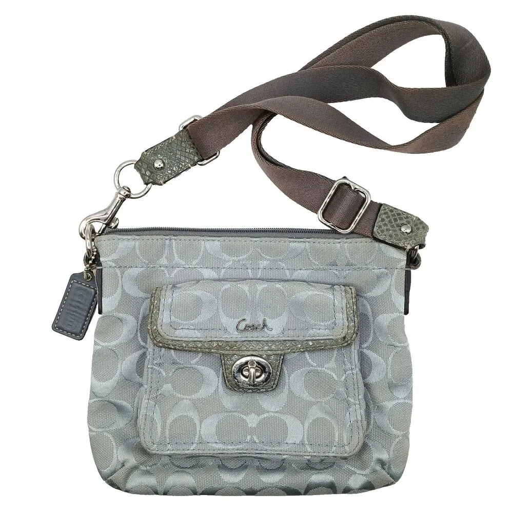 Coach Penelope Signature Turn-Lock Crossbody Bag in Silver With Lavender Lining